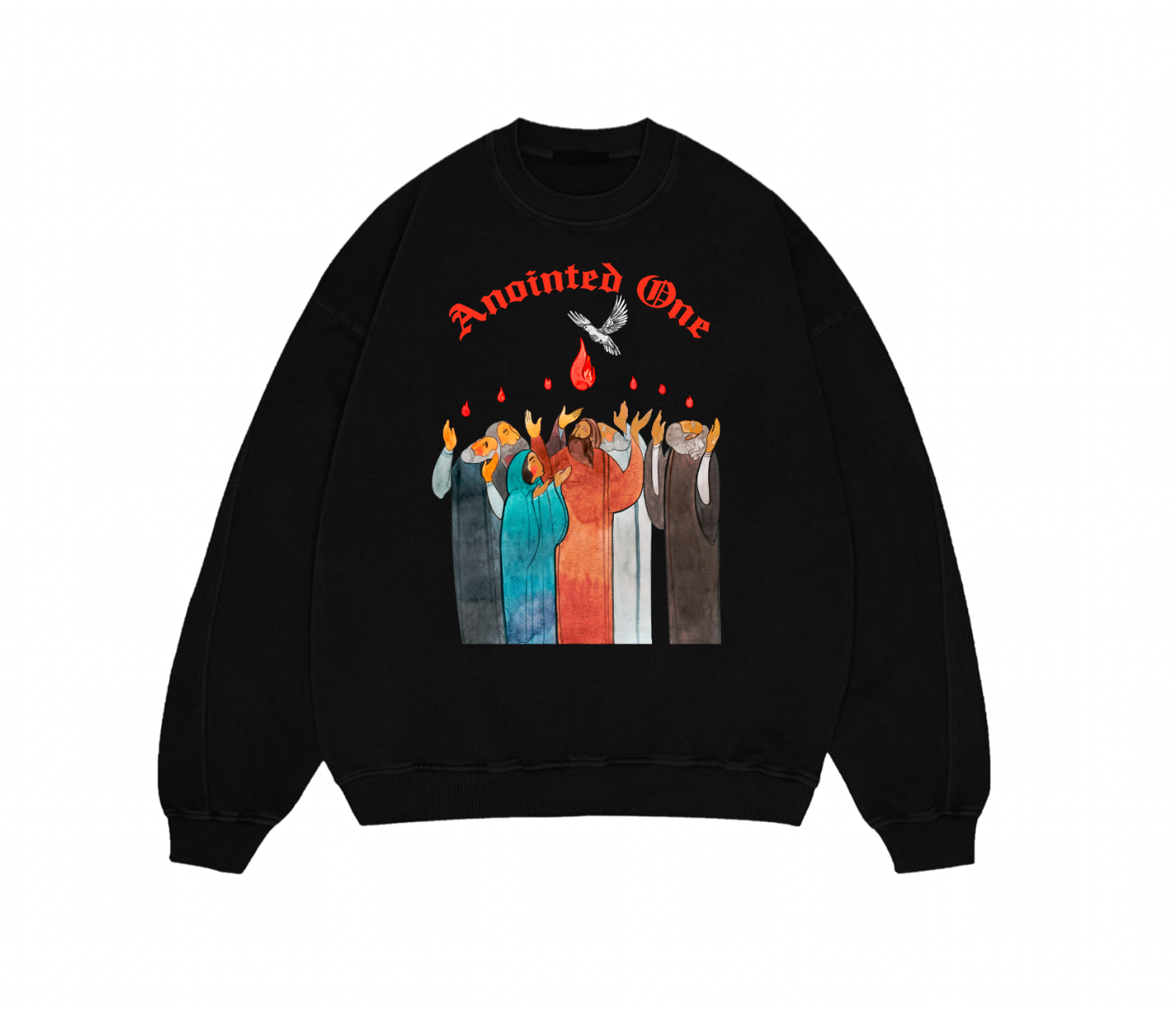 Anointed one  Black sweatshirt with a colorful graphic and 'Anointed One' text on a white background